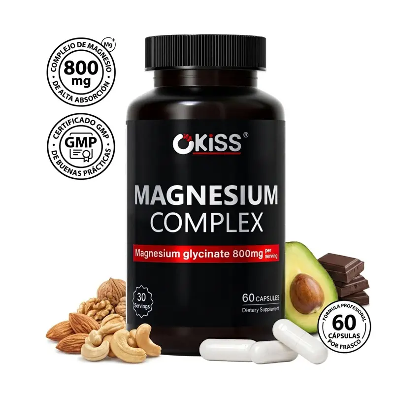 OKiss Magnesium Complex 800mg — supports stress relief and sleep, with Magnesium Glycinate, L-Theanine, Chamomile, and Ashwagandha  suplemento de magnesio