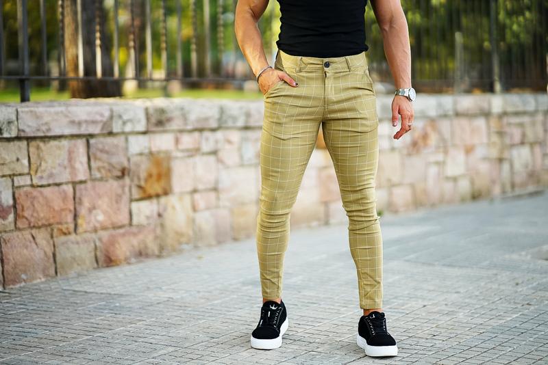 GINGTTO Mens Chinos Skinny Slim Fit High Waist Stretchy Plaid Dress Pants Comfortable Trouser