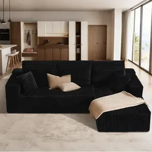 【2 Packages Shipping】105'' Cloud Sectional Couch with L-shape Chaise, Boneless Modular Sofa with Deep Seat, Modern Corduroy Couch for Living Room, No Assembly Required. asthetic decor L-Shaped Sectional Sofa Velvet L-Sofa