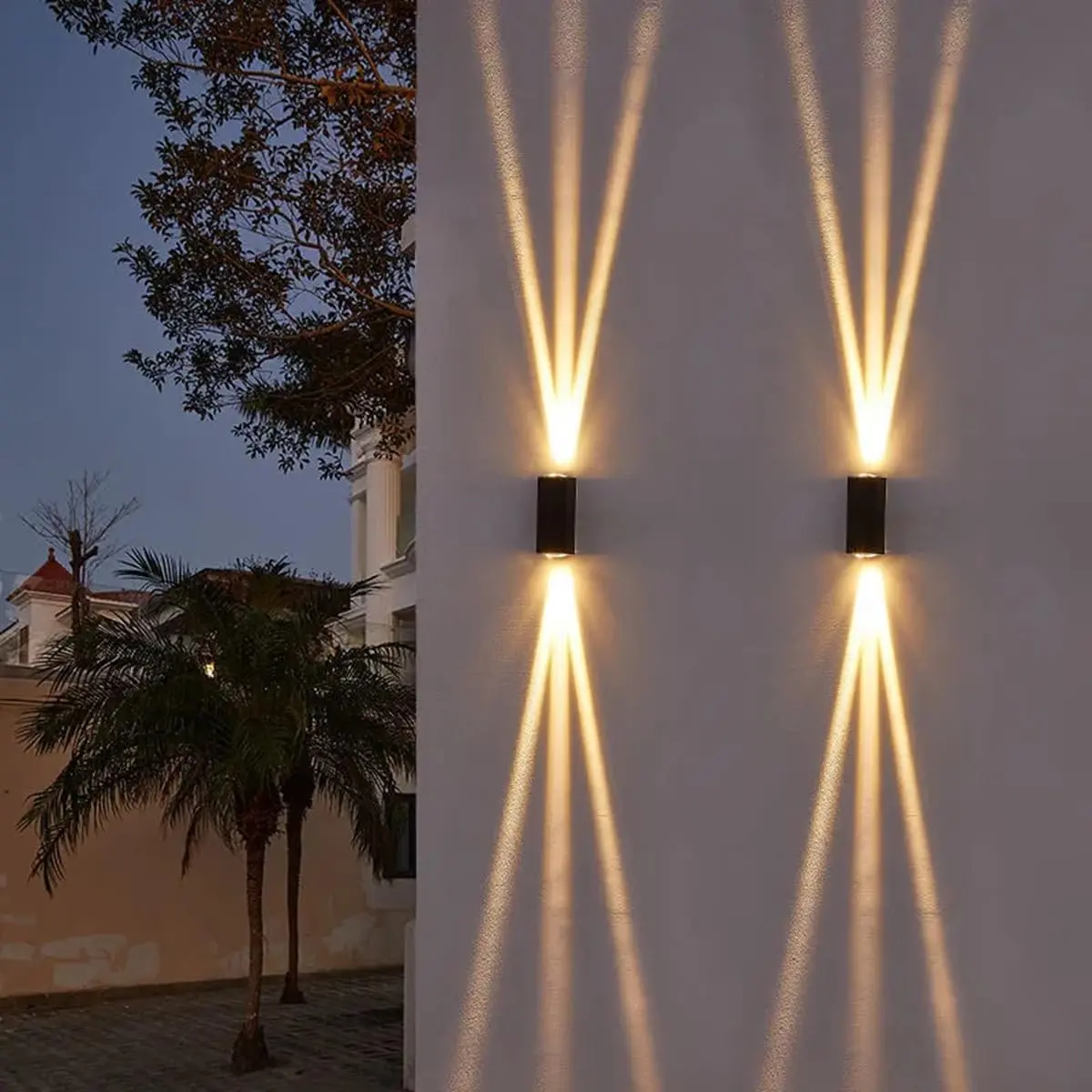 Outdoor Waterproof Wall Sconce Black Aluminum Construction with Dual Up/Down LED Lights Black Wall Sconces Outside Wall Lights Ideal for Patio, Garden and Porch Lighting(Three Beams Up And Down)