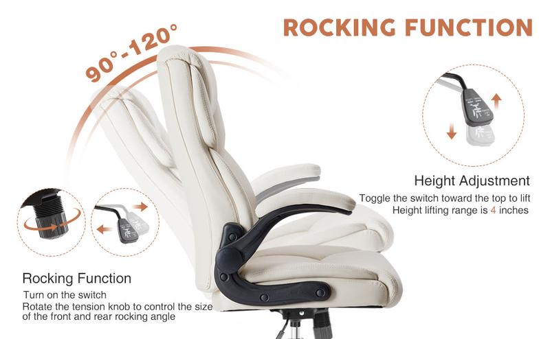 SweetFurniture Office Chair - Ergonomic Executive Computer Desk Chairs with Adjustable Flip-up Armrest, Swivel Task Chair with Lumbar Support, Strong Metal Base, PU Leather