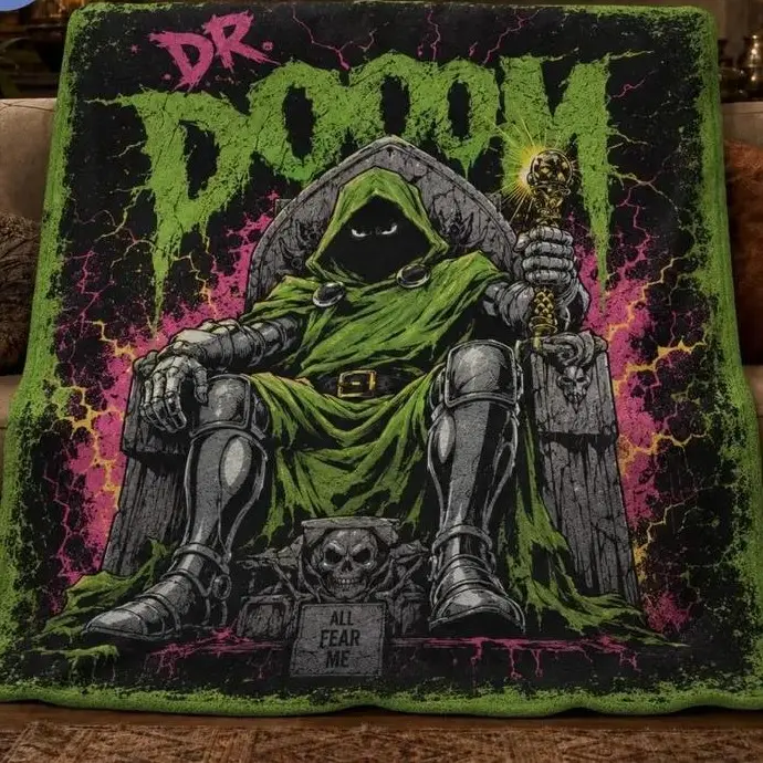 Dr Doom Fleece Blanket, Supervillain Superhero Throw Blanket, Comic Fan Gift, Gothic Fleece Blanket, Halloween Bedroom Decor, Cozy Blanket, Bestie Sleepover Blanket Decor Throw Blanket Birthday Anniversary Holiday Christmas Halloween