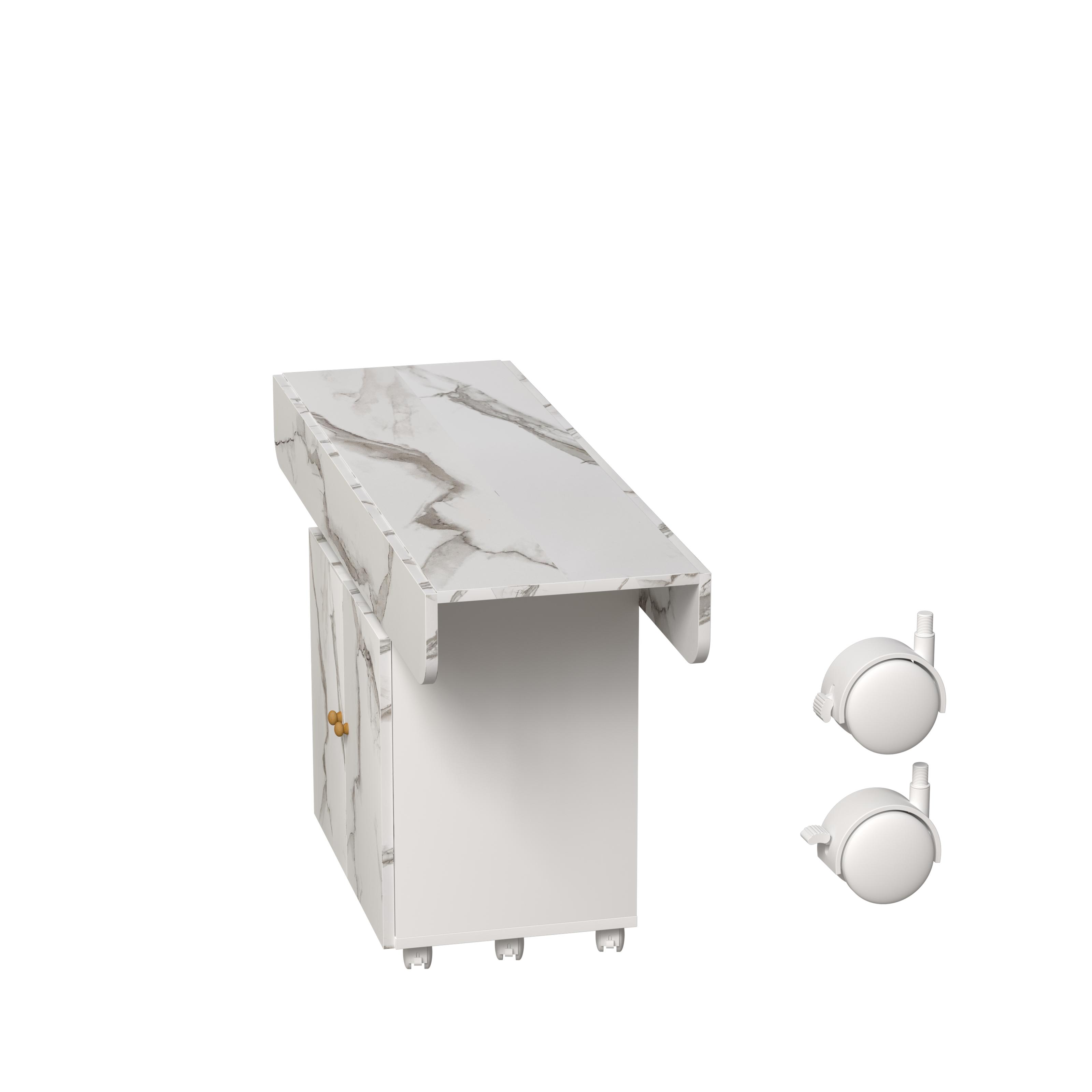 47" Folding Table with Wheels & Storage | Multi-Function Kitchen Island, Dining Table, Desk, Coffee Table & Entryway Console | Space Saving Foldable Table with Marble Top, 6 Casters & Cabinet for Small Spaces, Apartments & Home Office