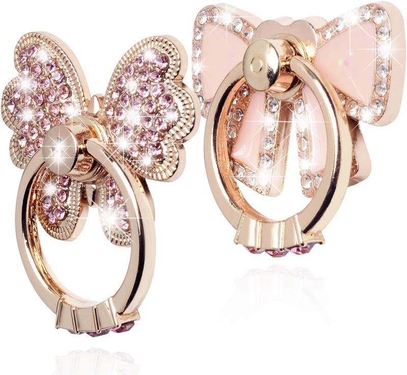 2-Pack Luxury Glitter Diamond Finger Ring Stand – Universal Metal Pop Socket Grip for iPhone 15/14/13/12/11 Pro Max, Galaxy Ultra & All Smartphones