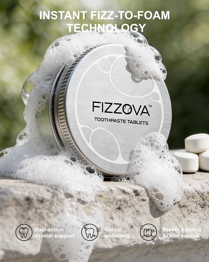 FIZZOVA Toothpaste Tablets with Hydroxyapatite & Probiotics - Natural Whitening Travel Toothpaste Chews, gentle oral care tabs,mouthwash tablets,long-lasting breath freshening,adult