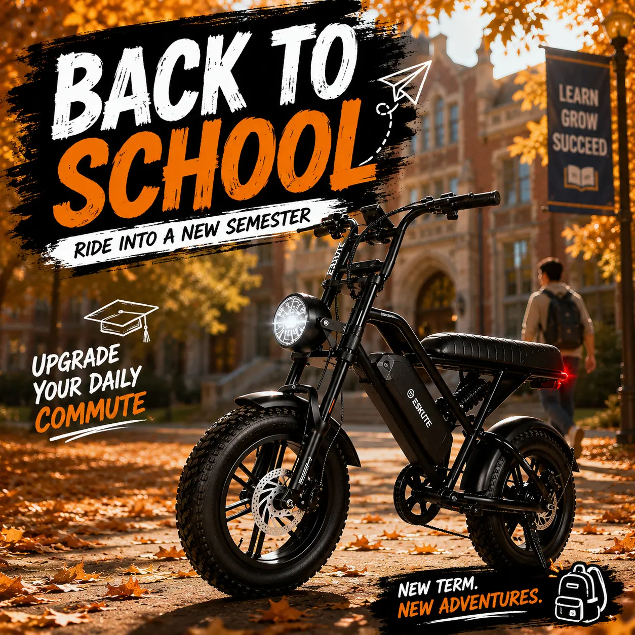 ESKUTE V100 1500W Fat Tire Ebike for Adults, 28MPH Dual-Seat All-Terrain Electric Bike Commuter & Back to School tiktokshopbacktoschool