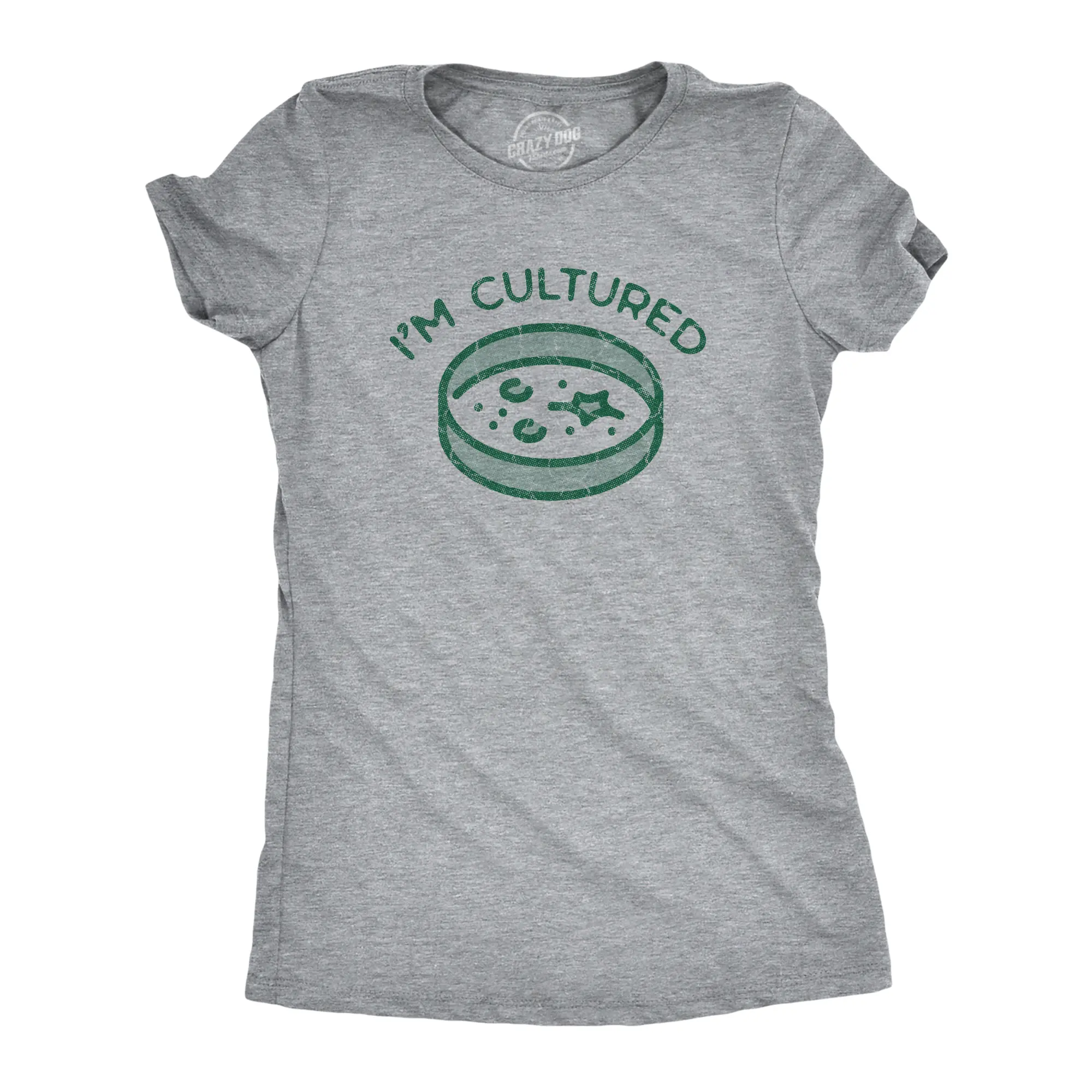 Womens Im Cultured T Shirt Funny Petri Dish Science Joke Tee for Ladies Funny Womens T Shirts Cute Vintage Fashion Casual Ladies T-Shirt Gift Nerd Tops for Women Funny Science Top Women's Novelty Tees Light Grey