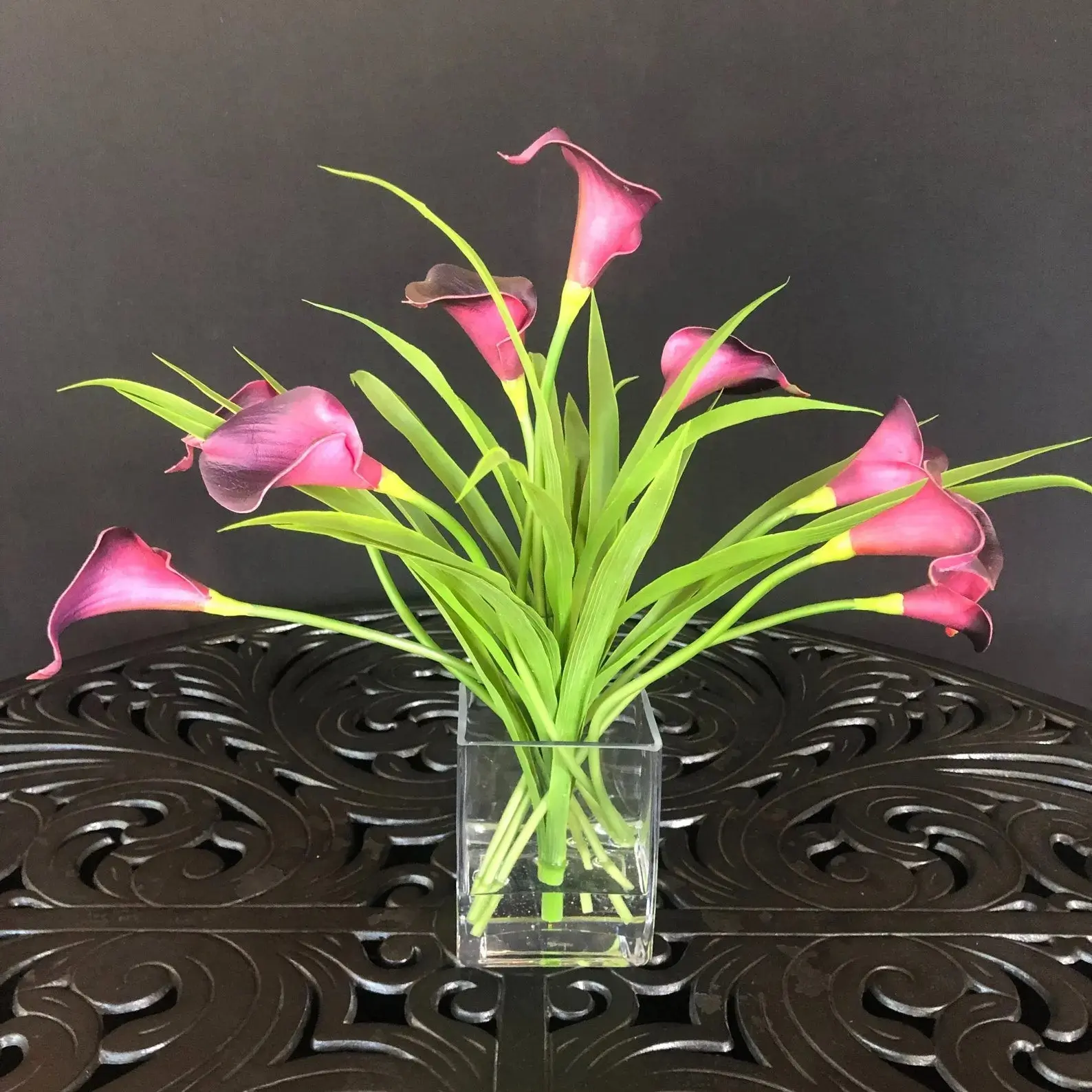 Silk Flower Arrangement Purple Calla Lilies - 15"