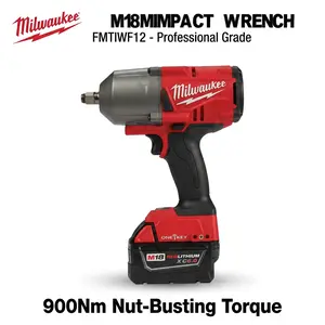 Milwaukee M18 FMTIWF12 18V 900Nm Brushless Impact Wrench Set Automotive Tools 1/2 Inch Drive For heavy-duty task And Steel Structure Installation High Torque Bolt Removal Compact 152mm Design machine mechanic diy enthusiast household repair Tool