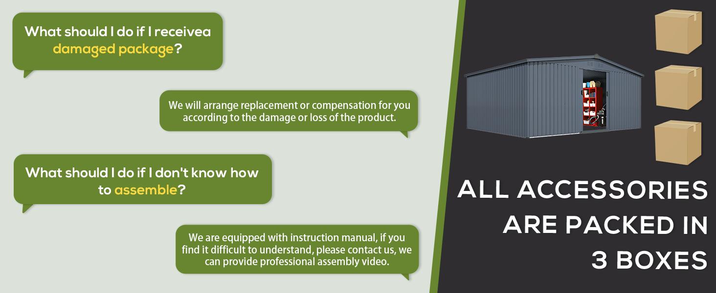 【3 Package shipping】YODOLLA 12' x 14' Outdoor Storage Shed - Large Metal Tool Shed for Backyard Organization & Clearance Sale - Modern Organizer 【3 Package shipping】YODOLLA 12' x 14' Outdoor Storage Shed - Large Metal Tool Shed for Backyard Organization & Clearance Sale - Modern Organizer