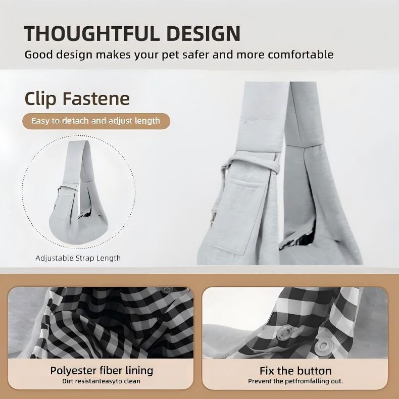 Hands-Free Pet Carrier for Small & Medium Dogs/Cats – Soft Cotton Sling with Padded Strap, Lightweight and Comfortable for Travel, Walking, and Shopping (Up to 15 lbs)