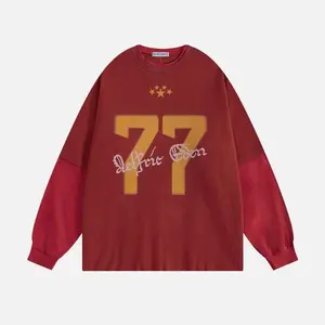 Aelfric Eden 77 Graphic Layered Long Sleeve Tee Baggy Straight Fit Retro Graphic Soft Fabric Casual Daily Bottoms