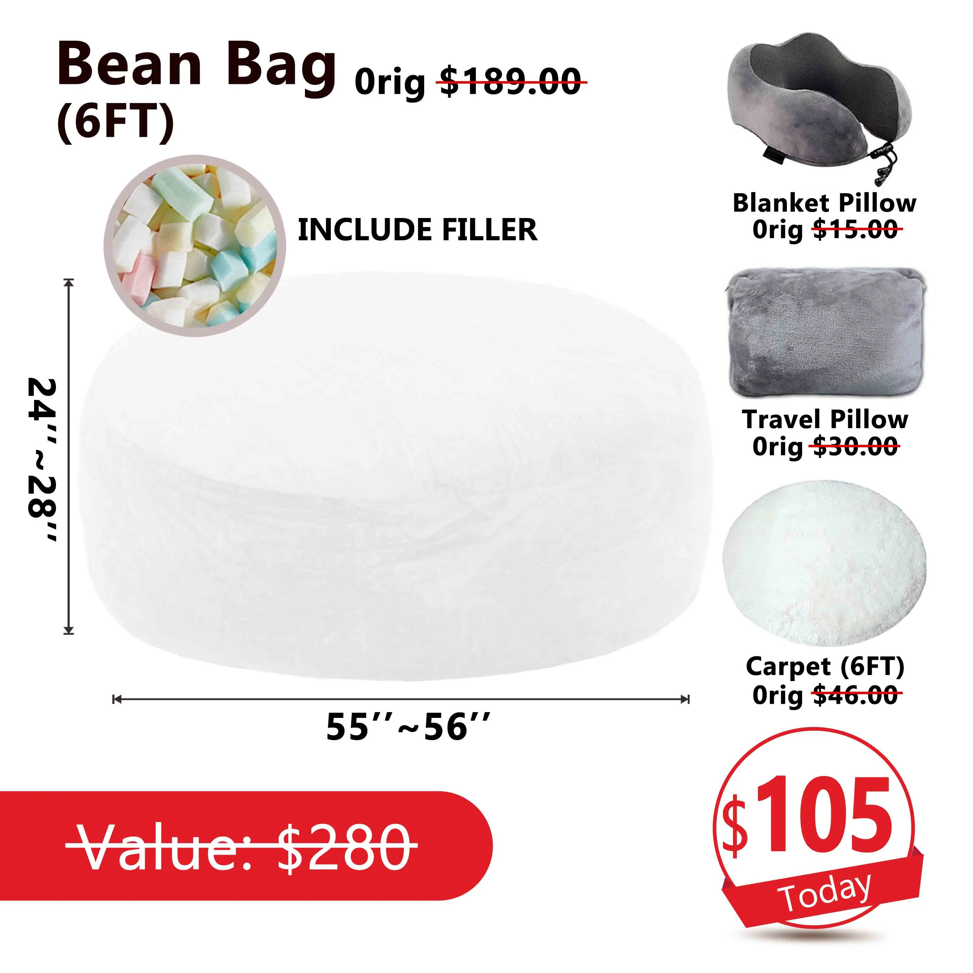 Jumbo White(Include Filler Upillow Blanket Carpet)