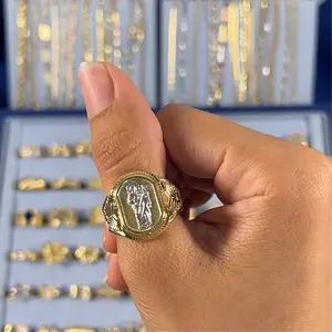 [Quick sale] Gold Artificial Gemstone Rings 14k two tone san judas ring s8