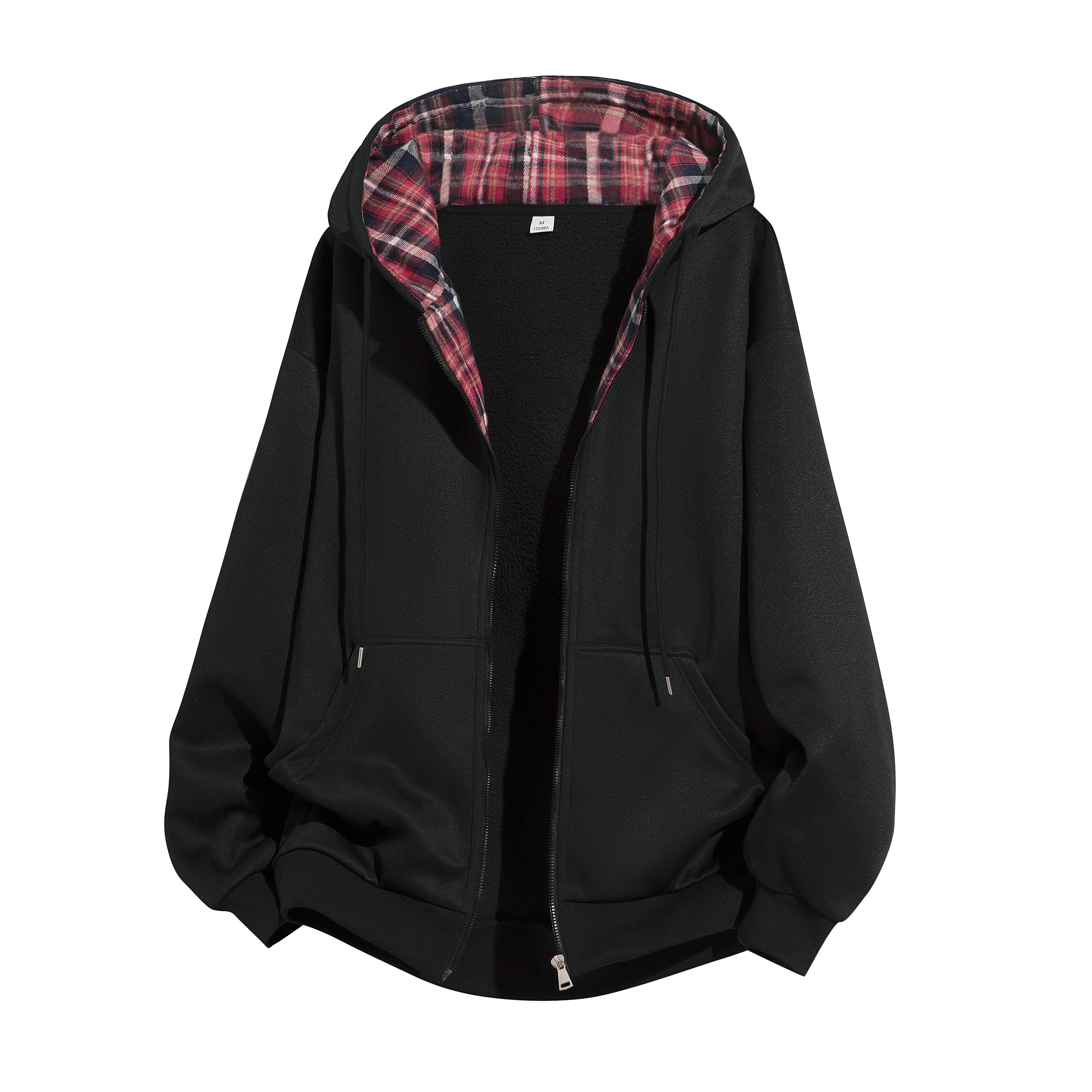 Men's Fleece Pullover Jacket Drawstring Design Solid Color Casual Street Campus Style Hooded Plaid Hem#SummerVibes