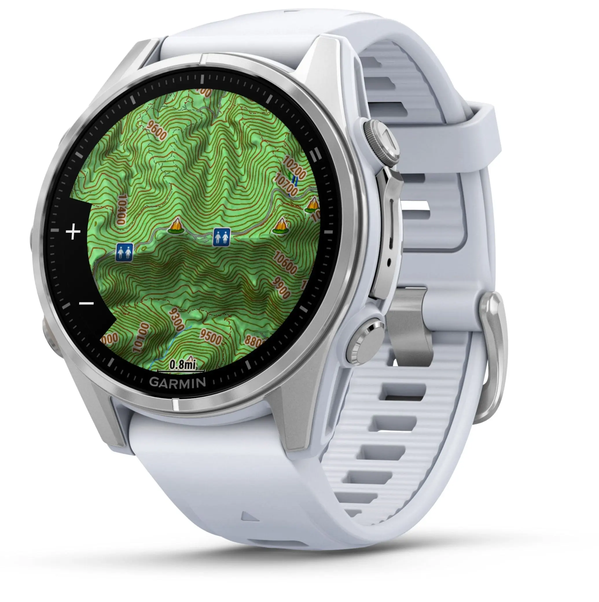Garmin fenix 8 Smartwatch - 43 mm AMOLED Multisport GPS Clock, Silver with Whitestone Silicone Band, Built-in LED Flashlight, Speaker, Water-Resistant, Bluetooth Pairing, Alarm, Automatic Charging, Smartphone-Connected Wearable Devices (010-02903-00), Res