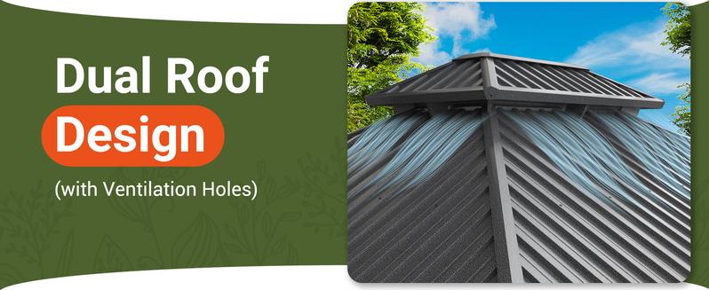 10x12ft Grey Hardtop Gazebo – Heavy-Duty Aluminum Frame with Double Galvanized Steel Roof, Waterproof & UV-Resistant for Patio, Garden & Lawn, Easy Assembly with Pre-Drilled Base, Patio Deck Roof Cover