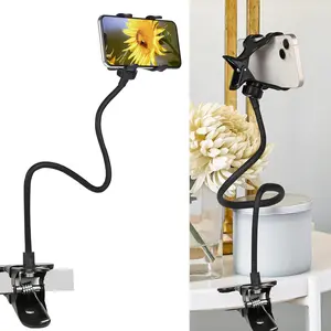 Mobile phone lazy person stand, suitable for long arm clip on mobile phone stands on beds, desks, headboards, 360 degree adjustable mobile phone clip on stand