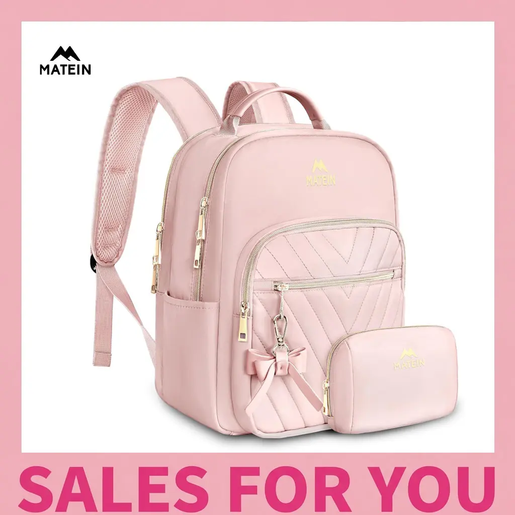 MATEIN Women's 2-Piece Organized Daypack Set - Cute Stylish Portable Lightweight Durable Backpack, Waterproof Zipper Mini Shoulder Bag, Casual Daily Purse for School, Travel, Beige, Stylish Daypacks, Portable Lightweight Backpack Summer Sale, Trendy Backp