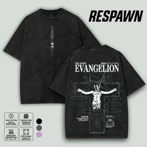 Neon Genesis Evangelion Tee Vintage Washed Anime T-Shirt, Mecha Manga Merch, Oversized Streetwear, Aesthetic Grunge Style, Heavyweight classic cotton T-shirt for Anime Fans and Lovers Fabric Menswear