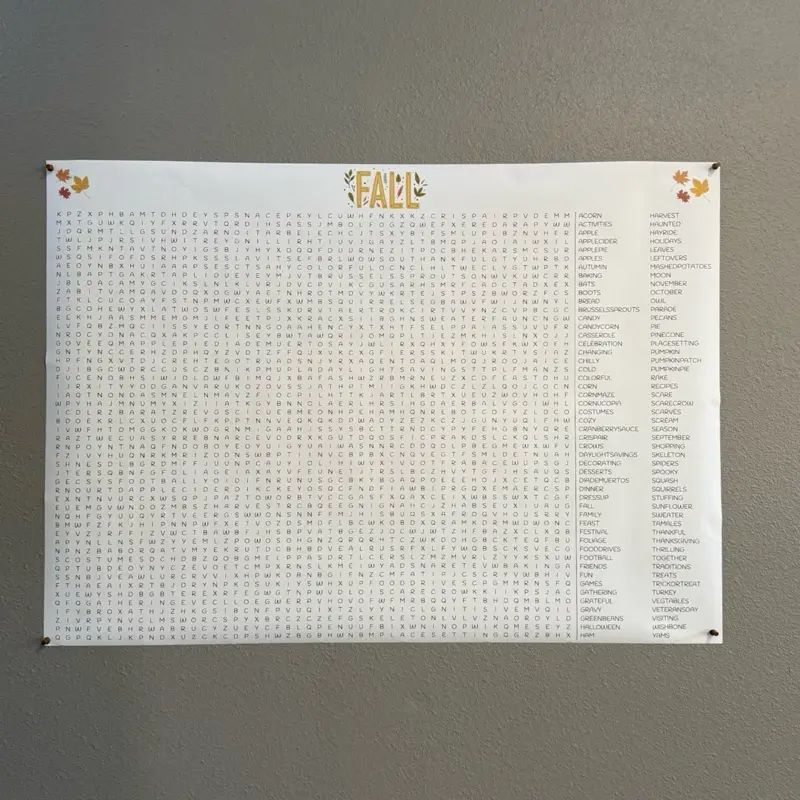 Giant Fall/Autumn Wordsearch - 30x42 Inches - Fall Themed Puzzle - Perfect for Party or Gift or Classroom
