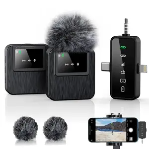 3-in-1 Compact Wireless Microphone for iPhone, Android, Camera: 20H Battery, 328FT Range, Mini Microphone for Video Recording, Noise Canceling for Content Creators, Power Conditioners