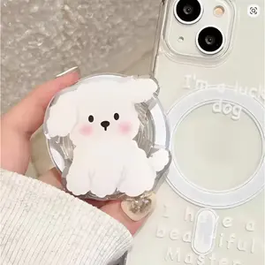 Korean Cute MagSafe Phone Grip, Kawaii Miffy Rabbit Puppy Cloud Bow Magnetic GripTok, Foldable Stand for iPhone 16 15, Portable Smart Tok Gift for Her