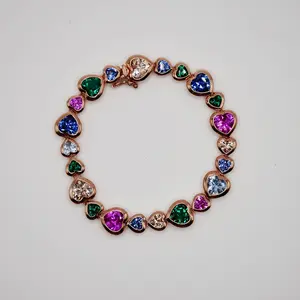 Rainbow Heart Tennis Bracelet in 18K Gold Filled or 14K/18K Solid Gold