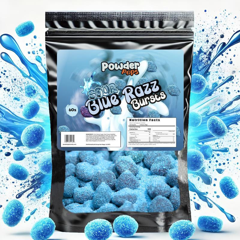 PowderPops Sour Blue Razz 6oz + Cotton Candy 6oz Duo Gusher Bursts Viral Candy