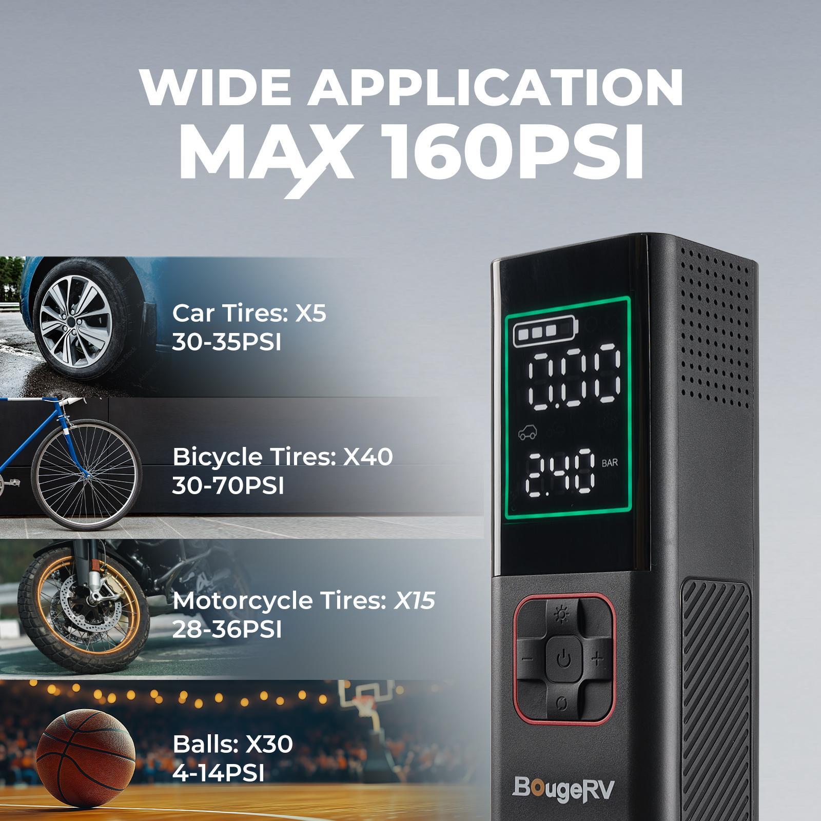 BougeRV Car Wireless Air Compressor,160 PSI Portable Tire Inflator with 20000mAh battery,Multifunctional&Automotive Electric Tire Inflator Pump for Car,Motorcycle,Bicycle,Ball,Car,Car Accessories, Men Gifts