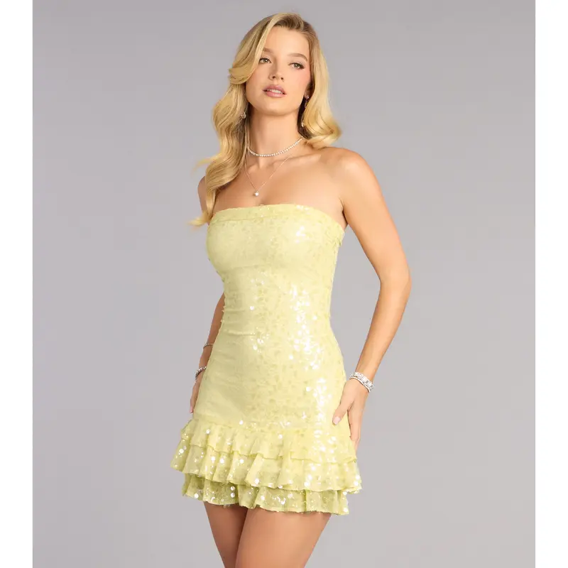 gold ruffle dress mini Metallic Ruffled Dress main image 0