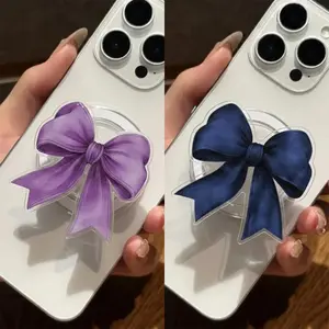 Elegant Ribbon Bow MagSafe Phone Grip, Aesthetic Magnetic Pop Socket Kickstand for iPhone, Cute Girly Phone Accessory