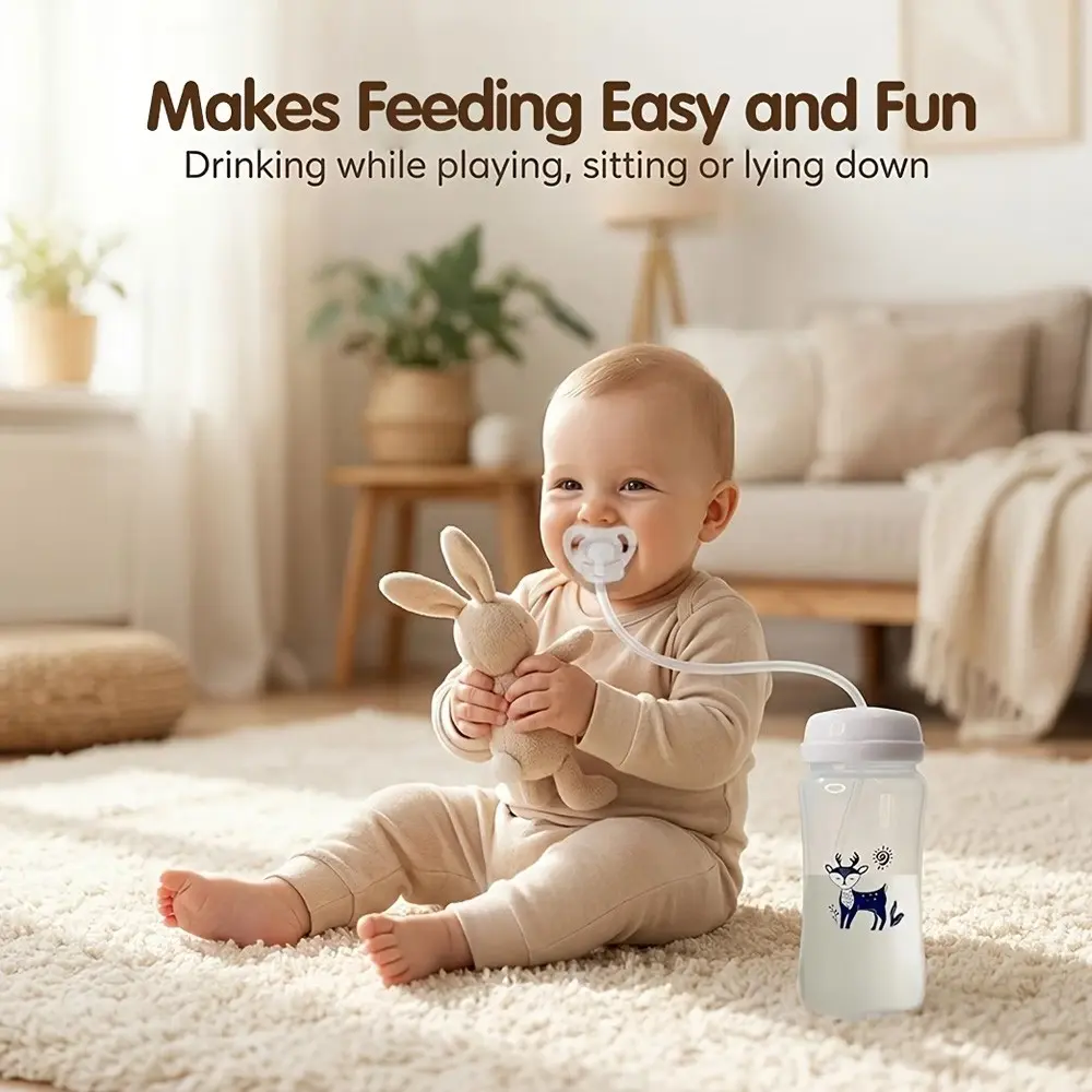 New 3-In-1 Wide Neck 300ML Baby Bottle Set, Newborn Bottles, Includes Feeding Bottle, Storage Bottle, Pacifier, Straw Brush, Multifunctional Gravity Ball Bottle, Feeding Accessories