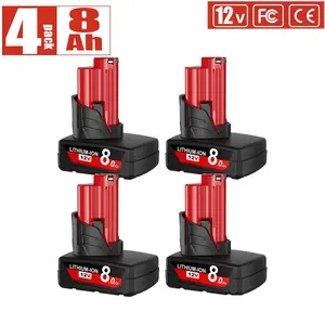 4-PACK Battery Replacement for Milwaukee M12 12v Lithium-ion 8.0Ah Batteries Compatible with48-11-2440 48-11-2402 48-11-241148-11-2420Cordless Power Tools