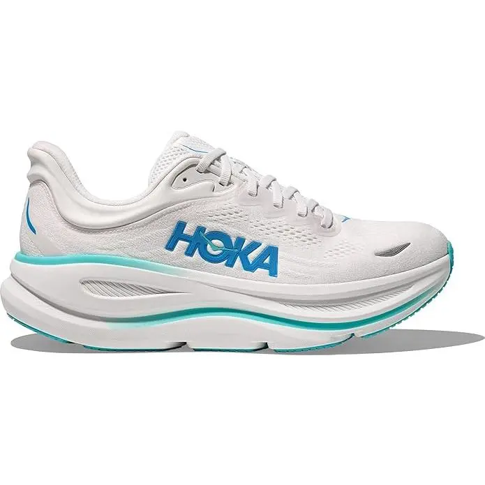 Hoka Bondi 9 Men's Running Shoe - White/Blue, 1162011-WKB, EVA Foam, Cushioned Sole, 5 mm Offset, Boosts Athletic Performance
