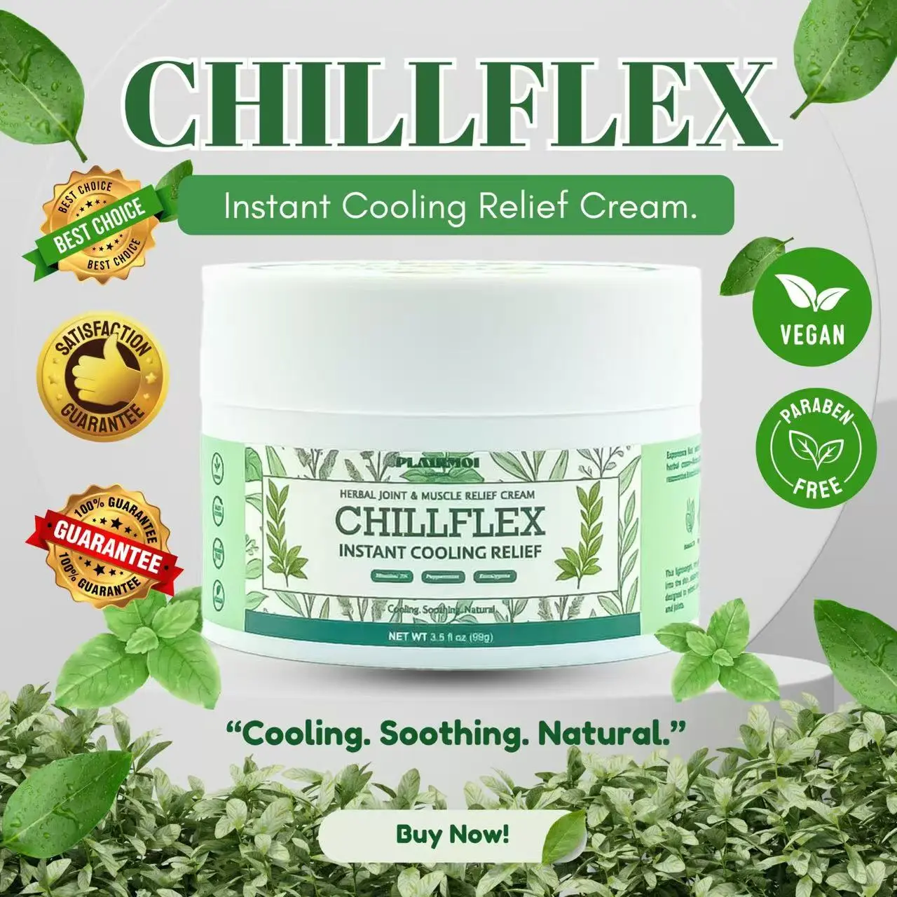 PLAIRMOI CHILLFLEX 3% Menthol Pain Relief Balm 100g – Cooling Ointment for Aches, Joints, Headaches – Bálsamo Calmante para Dolores Musculares y Articulaciones