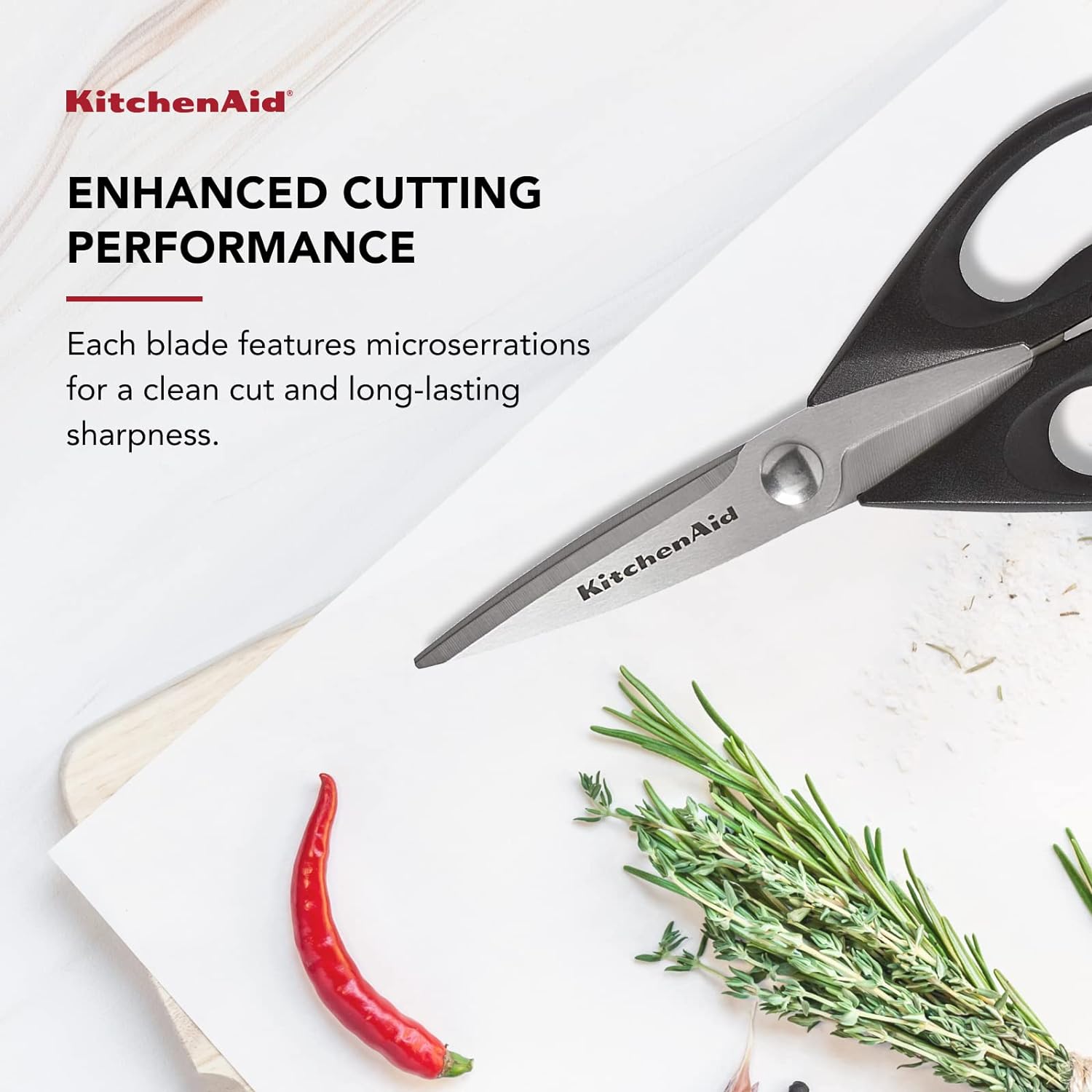 KitchenAid All Purpose Kitchen Shears with Protective Sheath for Everyday use, Dishwasher Safe Stainless Steel Scissors with Comfort Grip, 8.72-Inch, Black Blade Handles Meat Utensil