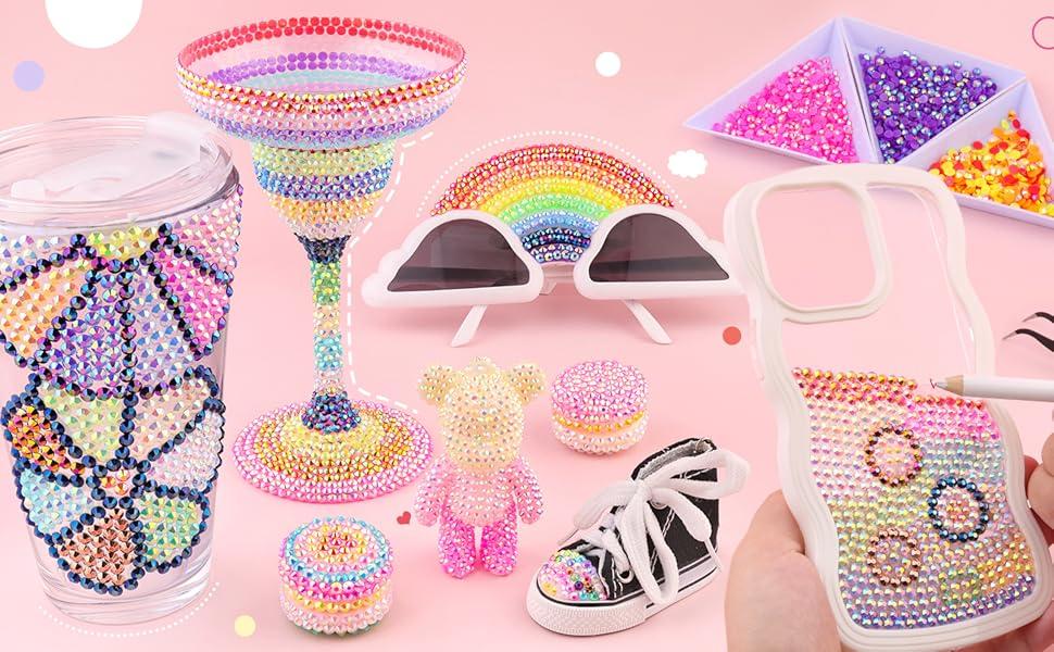 30000Pcs Resin Jelly Rhinestones for Crafting Bedazzling Multicolor 3mm Flatback Gems for Crafts Clothing Clothes Tumblers Shoes Nails Flat Back Mixed Color Bulk Bedazzler Kit Jewels with Gifted Tools and tweezers Shimmer Colorful