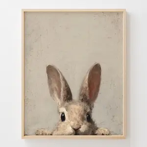 Peeking Rabbit Cottagecore Easter Printable Wall Art, Cozy Rustic Bunny Wall Decor, Muted Neutral Painting, Spring Primo