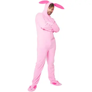 INTIMO A Christmas Story Men's Ralphie Deranged Pink Bunny Suit Hooded Costume Union Suit