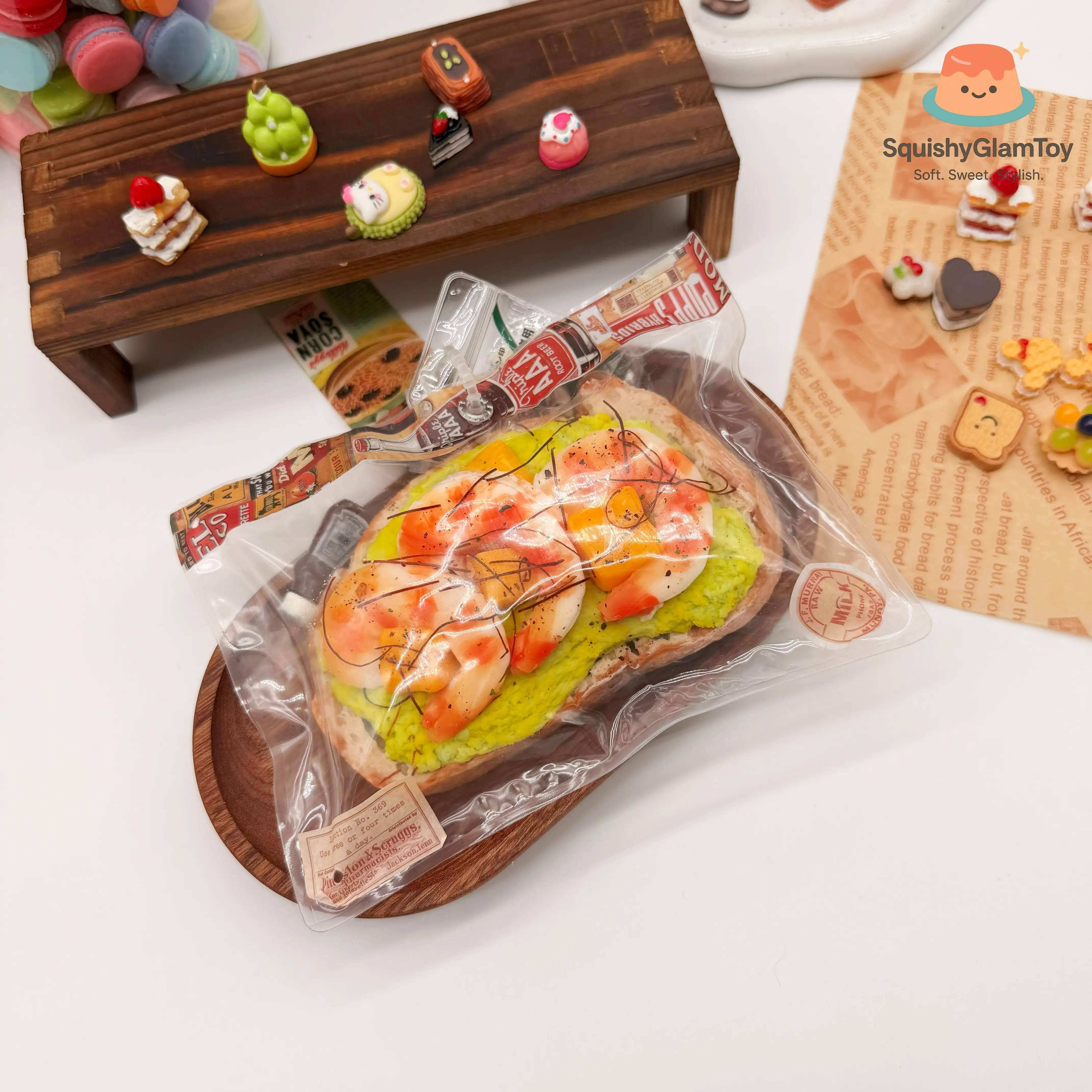 SquishyGlamToy Avocado Shrimp Toast Squishy  Brunch Toast Style | Avocado & Shrimp Look | Taba Squishy | Soft Slow Rising