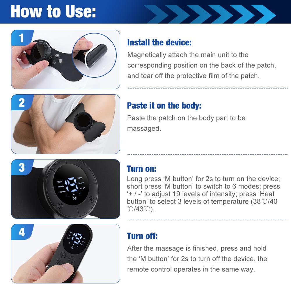 Mini Massage Patch with 3 Level Heating 6 Modes for Shoulder Neck Back Waist Leg Muscle Relaxation Menstrual Care Portable Design full body massager