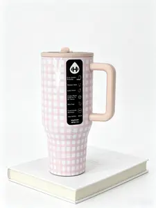 HydroJug 40oz Pink Gingham Leakproof Tumbler - BPA-Free Stainless Steel Insulated Travel Mug for Hot and Cold, Portable Washable Water Bottle for Coffee, Tea, Travel Mugs Insulated For Hot And Cold