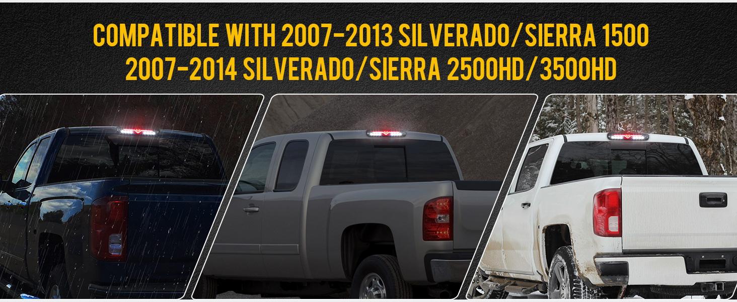 Partsam High Mount Stop Light LED 3rd Brake Replacement for 07-13 Silverado/Sierra 1500 2500HD 3500HD 3rd Rear Cab Roof Center Tail Cargo Lamp