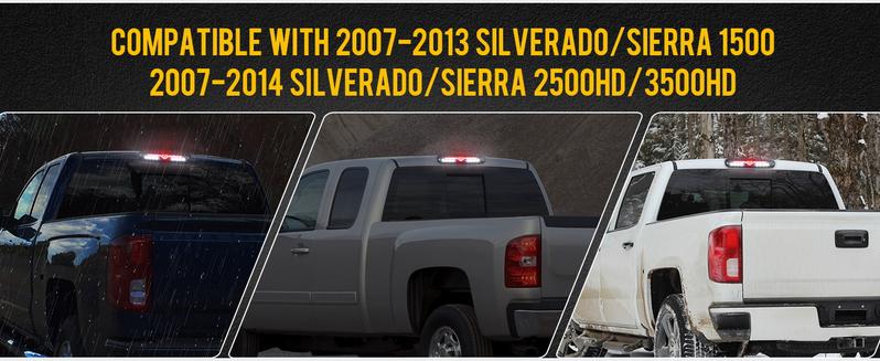 Partsam High Mount Stop Light LED 3rd Brake Replacement for 07-13 Silverado/Sierra 1500 2500HD 3500HD 3rd Rear Cab Roof Center Tail Cargo Lamp