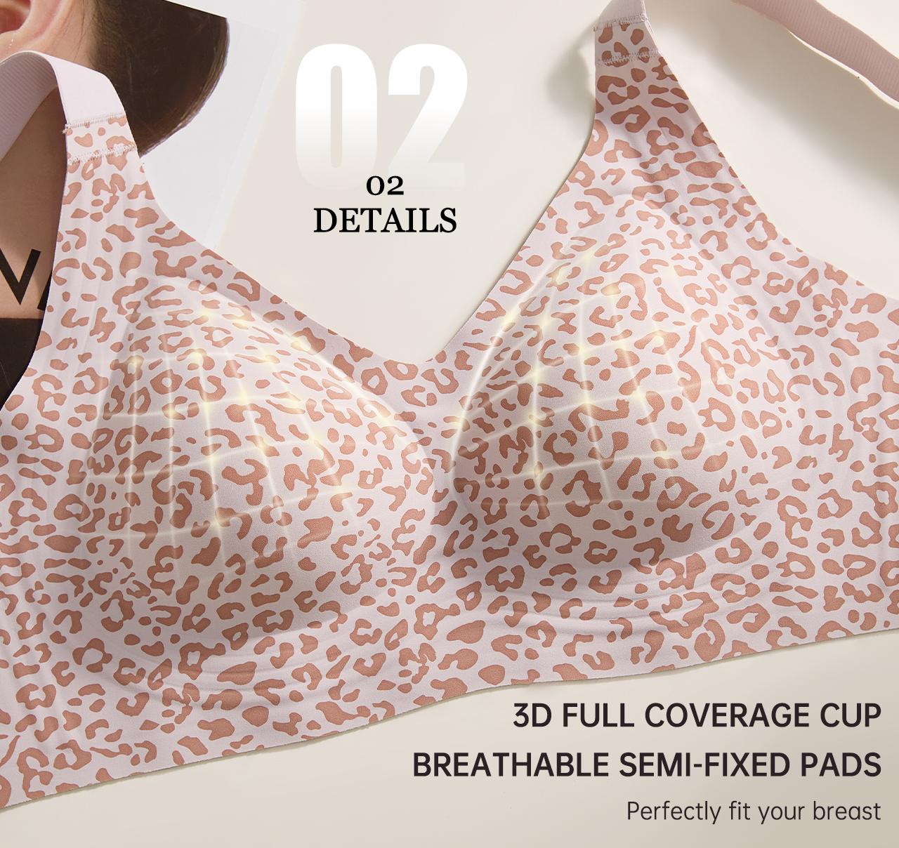Aubrasen Women's Full Coverage Wireless Jelly Bra - Leopard Print, Smooth Seamless Sculpting, Push-Up, No-Underwire, Comfortable Fit, Everyday Wear Bra
