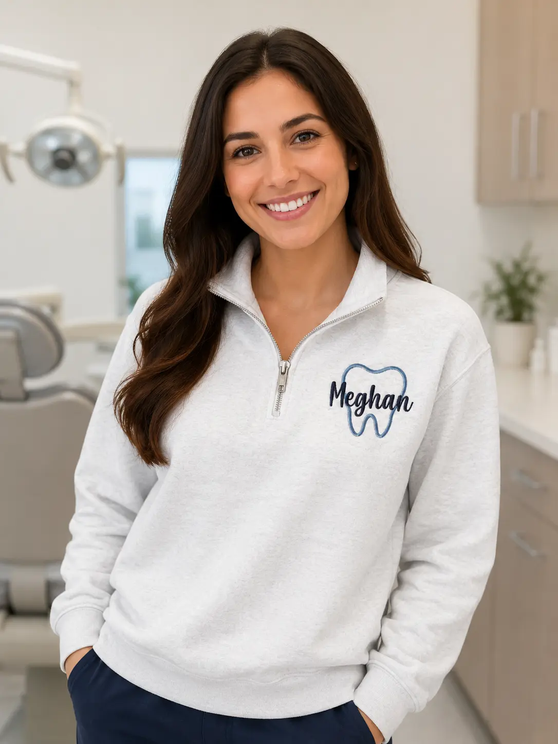 Personalized Dental Quarter Zip Sweatshirt, Custom Dental Hygienist Pullover, Dental Assistant Gift, Embroidered Name