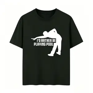I'd Rather Be Playing Pool Billiards Player Silhouette Graphic T-Shirt Funny Pool Lover Casual Mens Tee Gift For Billiard Fans