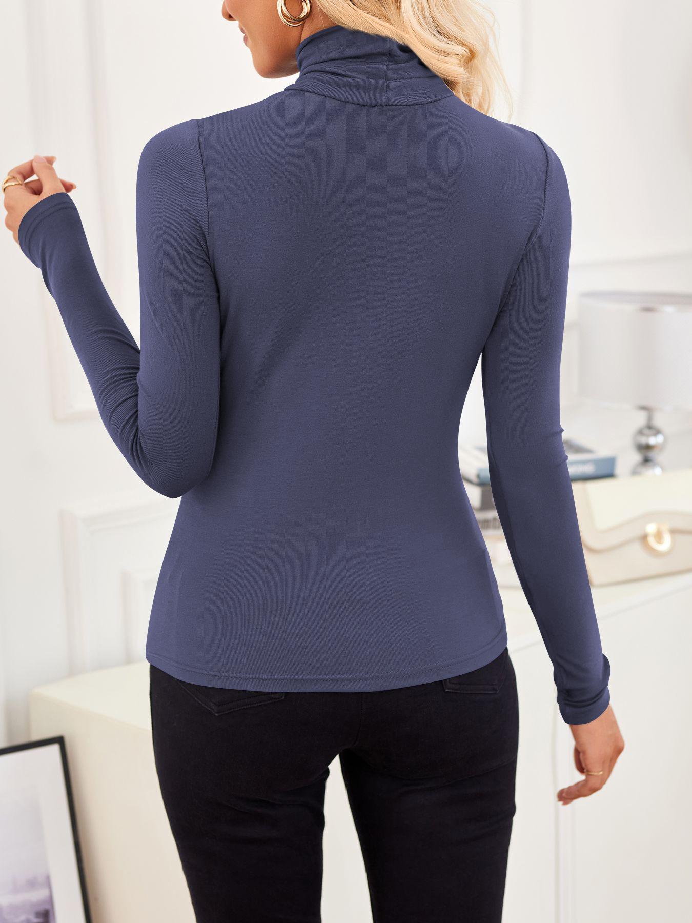 Women's Long-Sleeve Top High-Neck Basic T-Shirt Stretch Slim Fit for Fall/Winter
