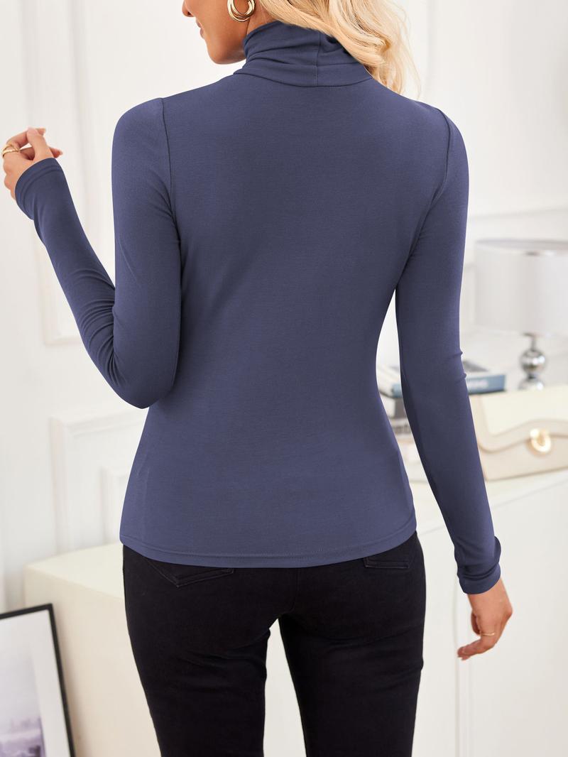 Women's Long-Sleeve Top High-Neck Basic T-Shirt Stretch Slim Fit for Fall/Winter